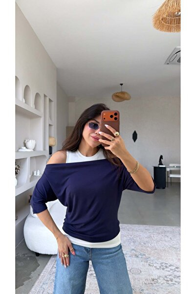 Buket Teke Navy Blue Athlete Modal Double Blouse