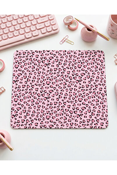 matizya Leopar Kalp Desenli Mousepad – Aesthetic Pink Leopard Heart Mouse Pad...