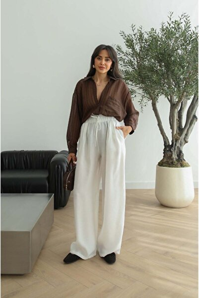 Havoş Εκρού Παντελόνι με Ελαστική Μέση και Ρευστή Εφαρμογή