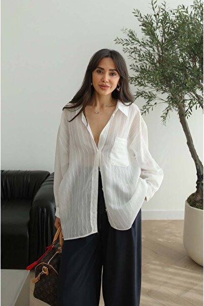 Havoş Λευκό ριγέ πουκάμισο Vennera με ανοιχτούς ώμους