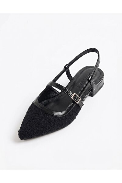 afra shoes X-Harmony Kemer Detay Sivri Burun Kısa Topuklu Babet