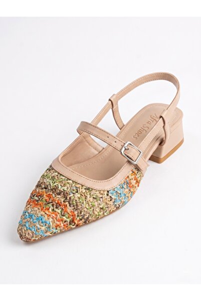afra shoes X-Harmony Kemer Detay Sivri Burun Kısa Topuklu Babet