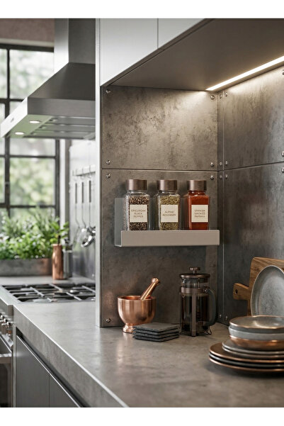 chalybes Architectural Design Light Gray Galvanized Spice Rack - Modern Kitch...