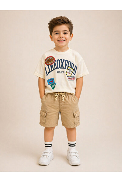 ues Σετ για αγόρια με μπλουζάκι με στάμπα και μπεζ σορτς cargo – Καλοκαιρινό ...