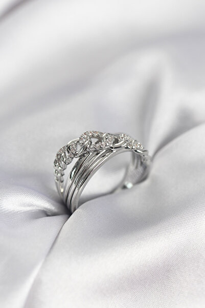Epilons Silver Rk Zircon Stone Chain Model Women's Ring