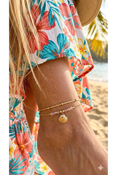 İNN JEWELLERY Steel Anklet Bracelet, Non-Tarnishing, Anti-Allergic, with Shel...