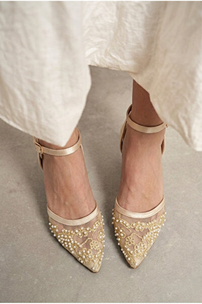 GİAMGİA STORE Γυναικεία βραδινά παπούτσια με τακούνι, από τούλι, με κεντημένε...