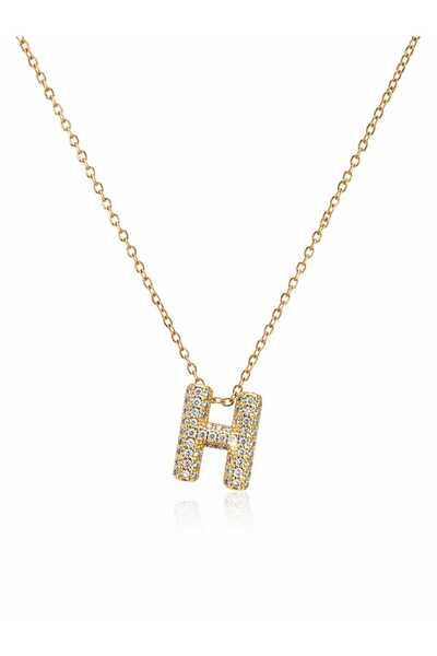 Mope Accessories Zircon Stone Steel Letter H Necklace - Adjustable Elevator D...