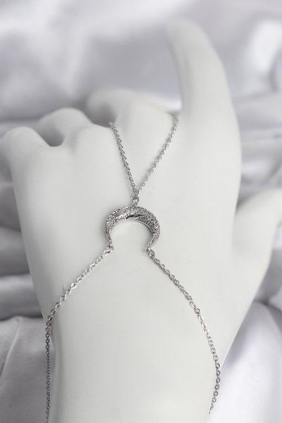 Toptan Bulurum Brass Silver Color Crescent Model Zircon Stone Women's Shahmeran