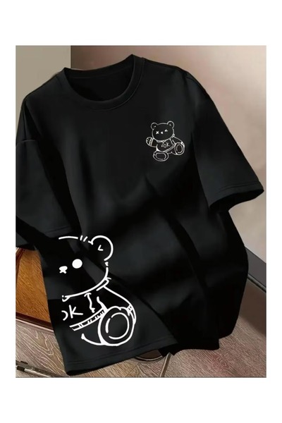 CLASSY.MODA Unisex Μαύρο μπλουζάκι με στάμπα oversize Streetwear Άνετη εφαρμο...