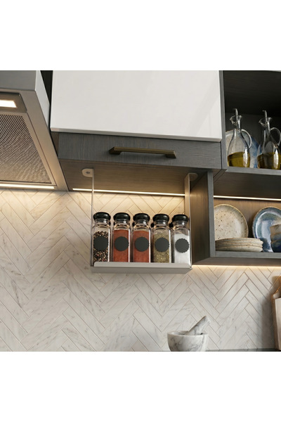 chalybes Modern Light Gray Galvanized Spice Rack - Kitchen Organizer Shelf