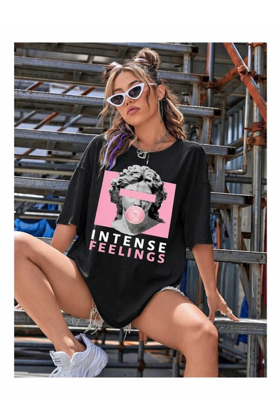 CLASSY.MODA Unisex Μαύρο μπλουζάκι με στάμπα oversize Streetwear Άνετη εφαρμο...