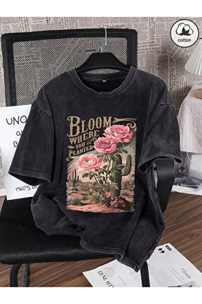 CLASSY.MODA Unisex Μαύρο μπλουζάκι με στάμπα oversize Streetwear Άνετη εφαρμο...