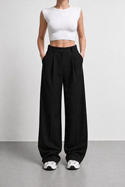 Montivo Γυναικείο υφασμάτινο παντελόνι Palazzo με ψηλόμεσο πλισέ σχέδιο BSK, ...