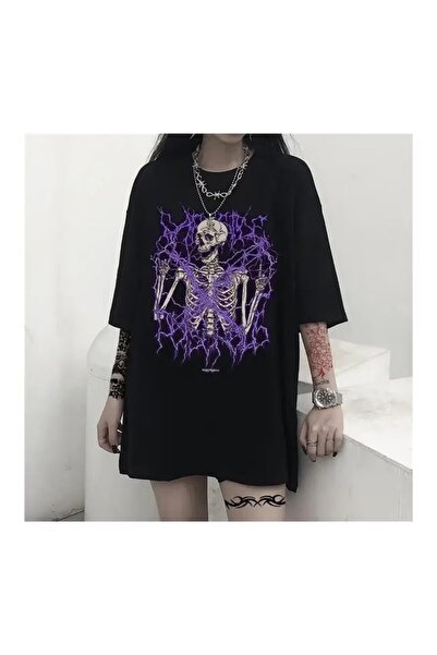 CLASSY.MODA Unisex Μαύρο μπλουζάκι με στάμπα oversize Streetwear Άνετη εφαρμο...