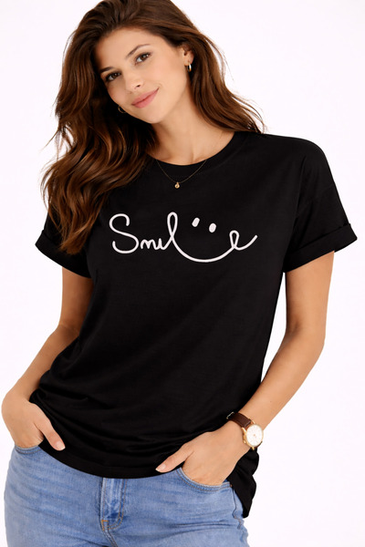 NEVERMIND Μπλουζάκι Unisex με στάμπα Smile Basic Oversize Καθημερινό Άνετο 100%