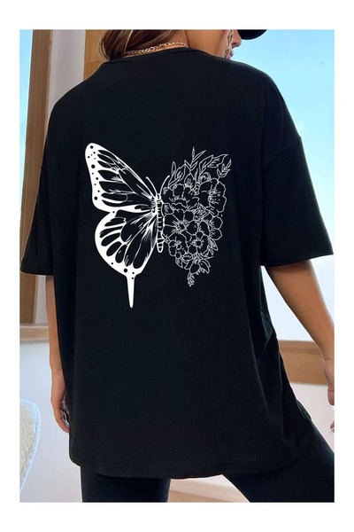 CLASSY.MODA Unisex Μαύρο μπλουζάκι με στάμπα oversize Streetwear Άνετη εφαρμο...