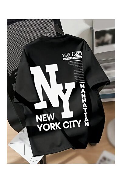 CLASSY.MODA Unisex Μαύρο μπλουζάκι με στάμπα oversize Streetwear Άνετη εφαρμο...