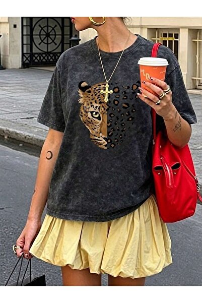 CLASSY.MODA Unisex Μαύρο μπλουζάκι με στάμπα oversize Streetwear Άνετη εφαρμο...