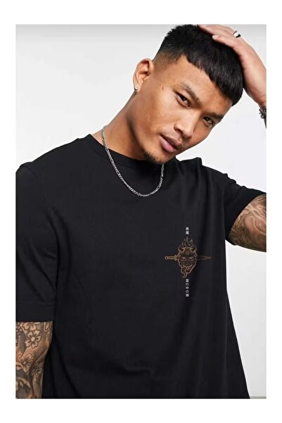 CLASSY.MODA Unisex Μαύρο μπλουζάκι με στάμπα oversize Streetwear Άνετη εφαρμο...