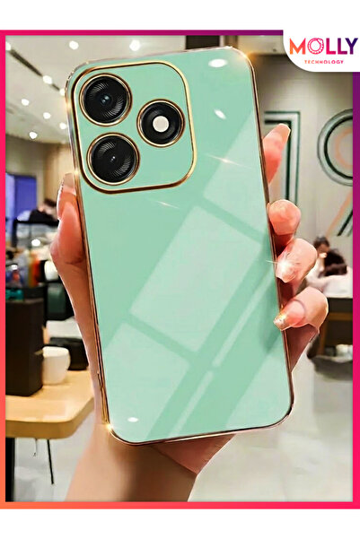 Molly TECNO SPARK 10C İçin Su Yeşili Kenarları Gold Detaylı Lüks Silikon Kılıf