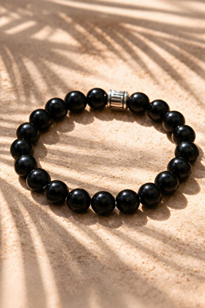 NBS Beautiful Naturel Stones سوار من حجر الأونيكس الأسود الطبيعي للنساء والرج...