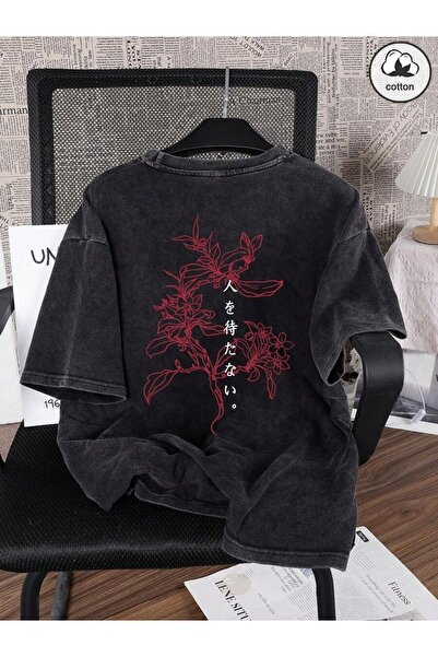 CLASSY.MODA Unisex Μαύρο μπλουζάκι με στάμπα oversize Streetwear Άνετη εφαρμο...