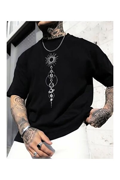 CLASSY.MODA Unisex Μαύρο μπλουζάκι με στάμπα oversize Streetwear Άνετη εφαρμο...