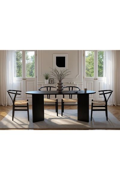 Mourah Home طاولة سابلين خشب أسود-خشب أسود D90XH75XW180