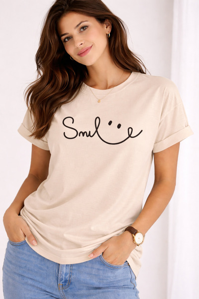 NEVERMIND Unisex T-Shirt Smile Printed Basic Oversize Daily Comfortable 100%