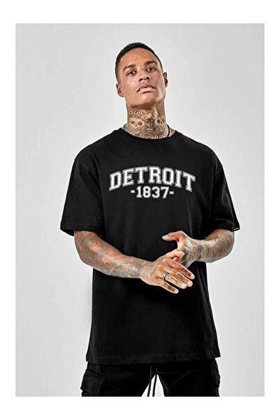 CLASSY.MODA Unisex Μαύρο μπλουζάκι με στάμπα oversize Streetwear Άνετη εφαρμο...