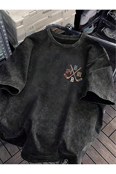 CLASSY.MODA Unisex Μαύρο μπλουζάκι με στάμπα oversize Streetwear Άνετη εφαρμο...