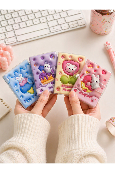NaSaDAN Sevimli Cırtlı Mini Ajanda Defter PVC Kapak Kawaii Not Defteri Günlük...