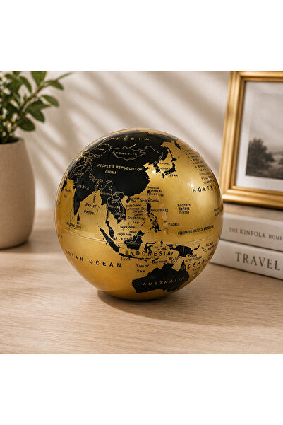 hediyeconcepti Masa Üstü Dönen Dünya Küre Dekoratif Ofis Aksesuarı Gold Siyah...