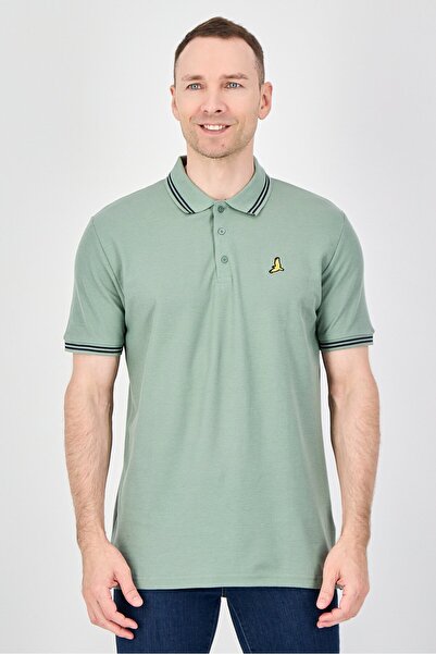 Brave Soul Men Regular Fit Short Sleeve Embroidered Logo Polo Shirt, Sage Green