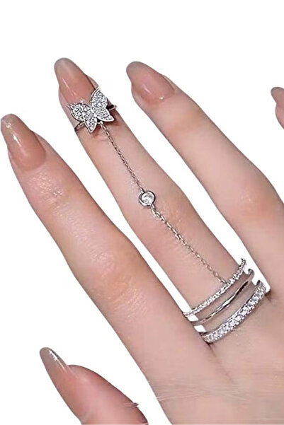 Aike Fashion butterfly chain double ring micro-inlaid zircon craft all-match ...