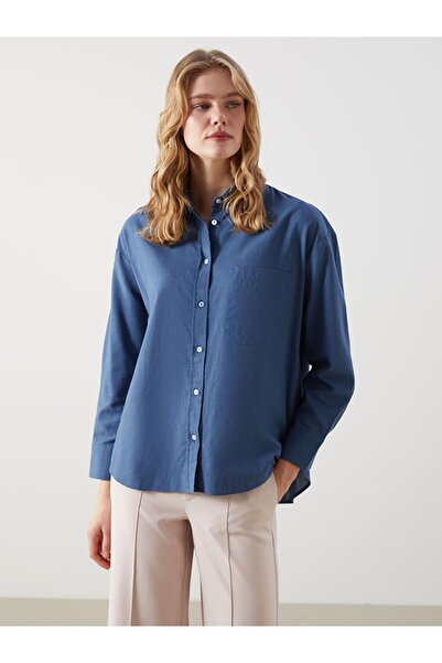LC Waikiki Lcw Vision Indigo Oversize Linen Blend Women's Shirt