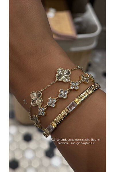 ADENNA JEWELRY 14K Altın Kaplama Renginde Minimal Şans Bileklik Çiçek Form