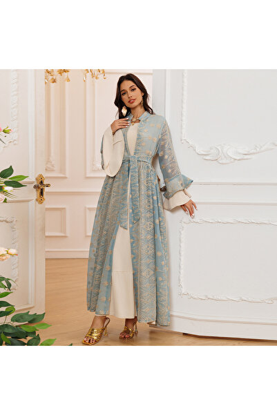 Greneric New Autumn Winter Elegant Long Dress Embroidered Robe Cardigan Two P...