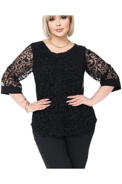 rotop Κομψή Κεντημένη Μπλούζα από Τούλι με Φλοράλ Μοτίβα - κωδικός 7030