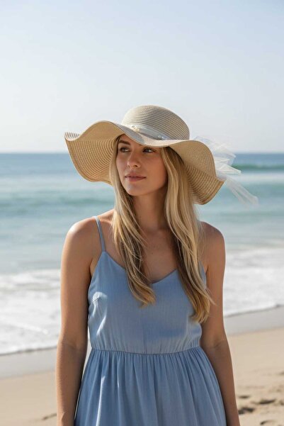 Aware Time Γυναικείο Ψάθινο Καπέλο Φόρτρ με Κορδέλα και Πέτρες