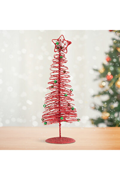 FAMİLY Bradut decorativ Craciun metalic 28 cm, rosu