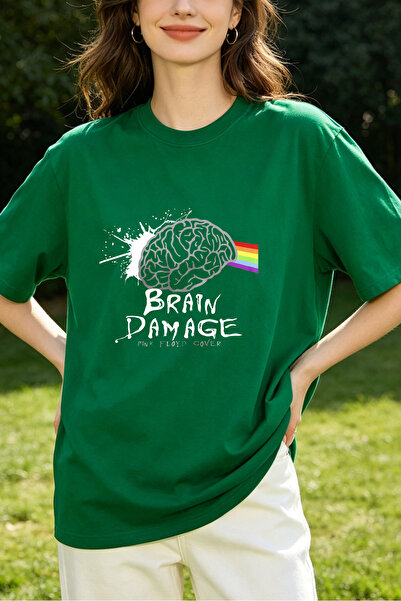 Fleck تي شيرت نسائي بطباعة جرافيكية لتصميم Brain Damage Pink Floyd بأسلوب كاجوال
