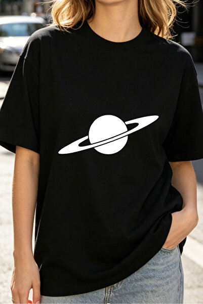Fleck تي شيرت نسائي بتصميم كوكب زحل، مقاس كبير، بأسلوب كاجوال