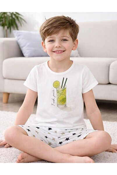 OrganicKid Gray Star Çocuk Gri Şortlu Pijama Takımı