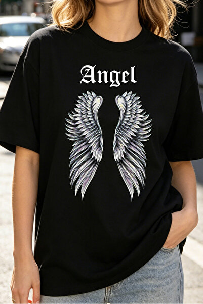 Fleck Womens T Shirts Angel Wings Graphic Print Casual Fashion Top