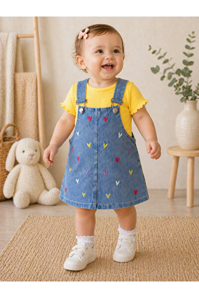 EYMİRGİYİM Colorful Heart Embroidered 2-Piece Set for Baby Girl