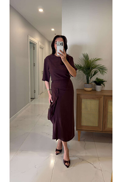 BİRCANÇİL Φόρεμα Μίντι Ζόντε Μπορντό με ντραπέ σχέδιο