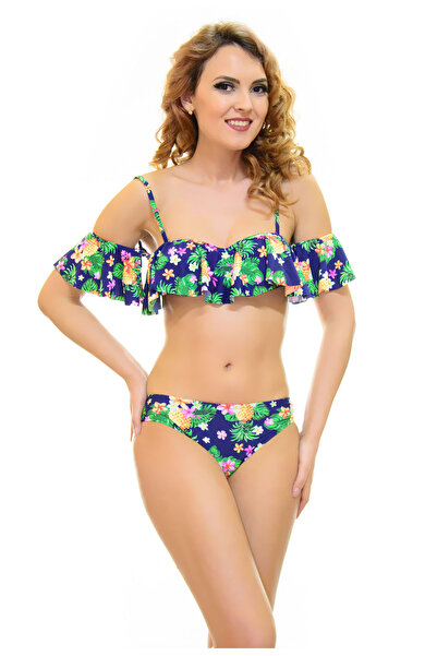 Elis Fashion Costum De Baie bleumarin din doua piese cu imprimeu floral multi...