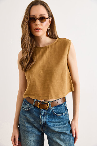 Olalook Γυναικεία μπλούζα Taba Flam Linen Crop BLZ-19002925